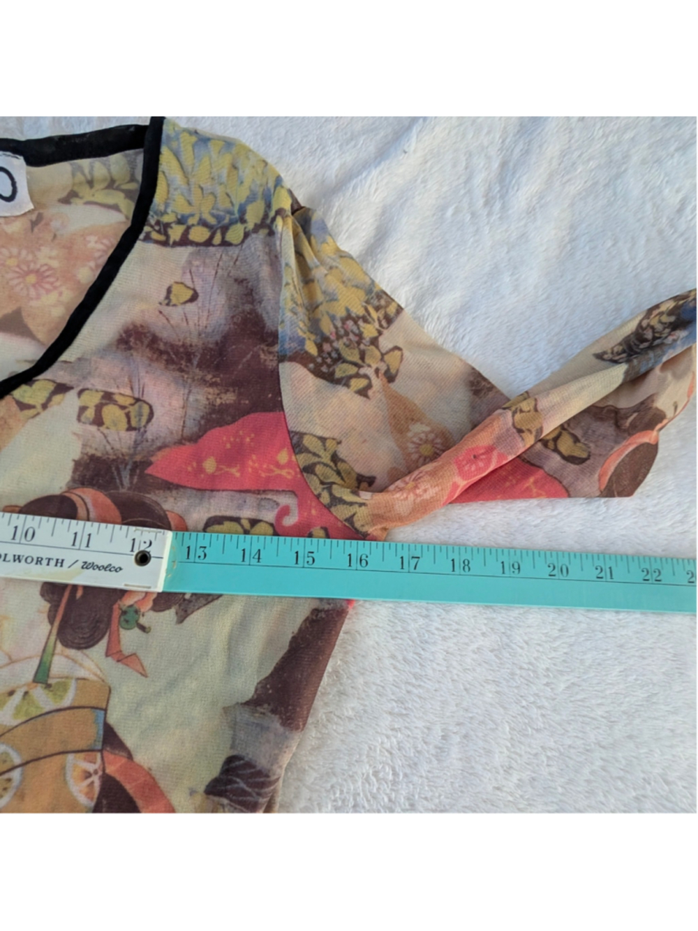 Clio Vintage Y2K Mesh Geisha Graphic Made in USA Sheer Tattoo Print Top - Medium - Picture 8 of 10